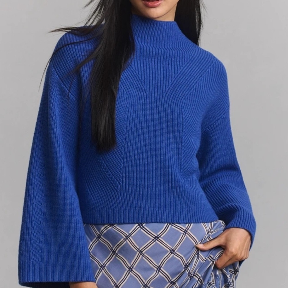 Maeve Katey Mock-Neck Bell-Sleeve Sweater